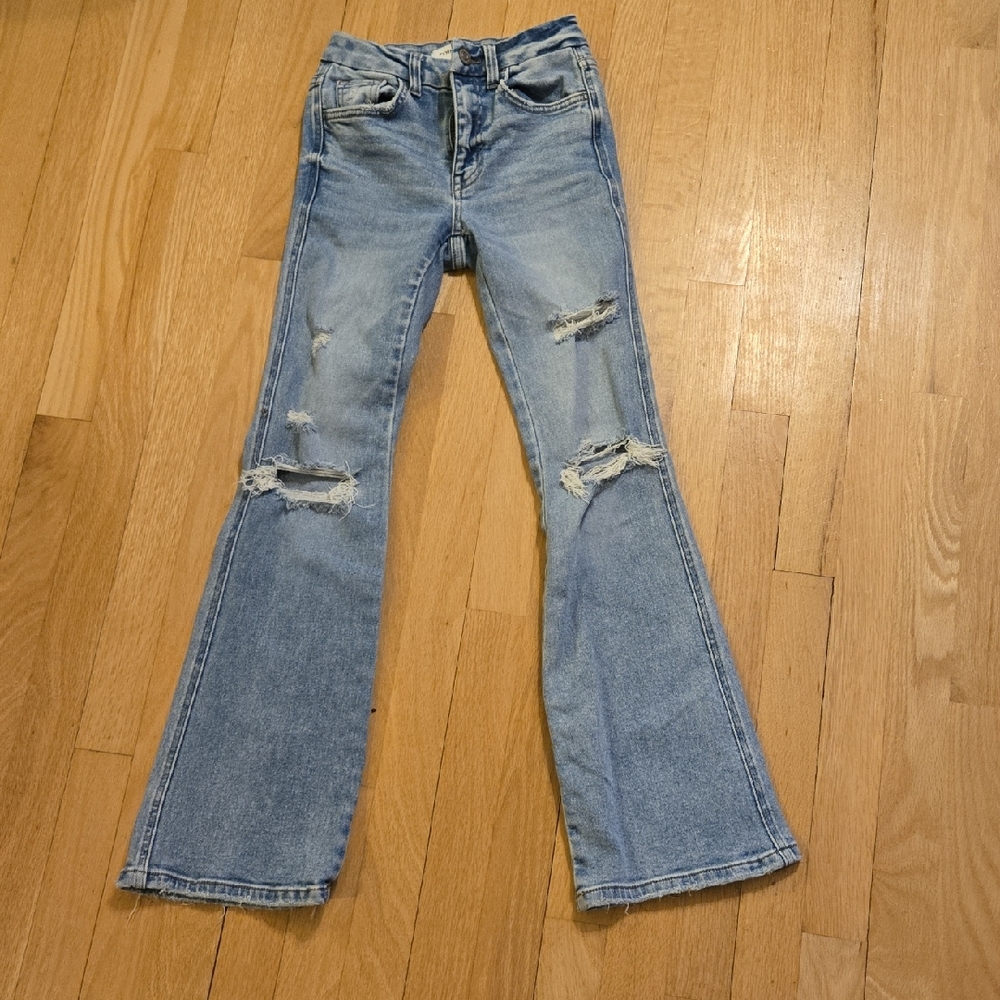 Flying Monkey Light Blue Distressed Flare Jeans